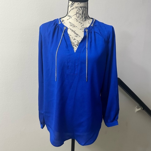 NWT- Royal Blue Blouse with Silver Chain - Picture 1 of 4